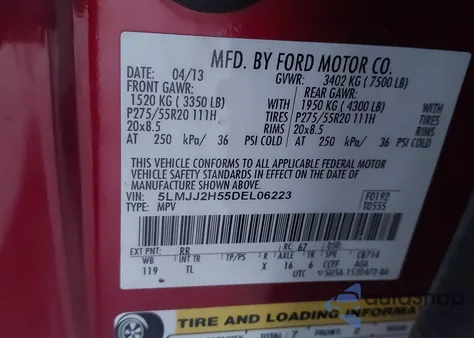 2013 Lincoln Navigator from USA, damaged, VIN 5LMJJ2H55DEL06223